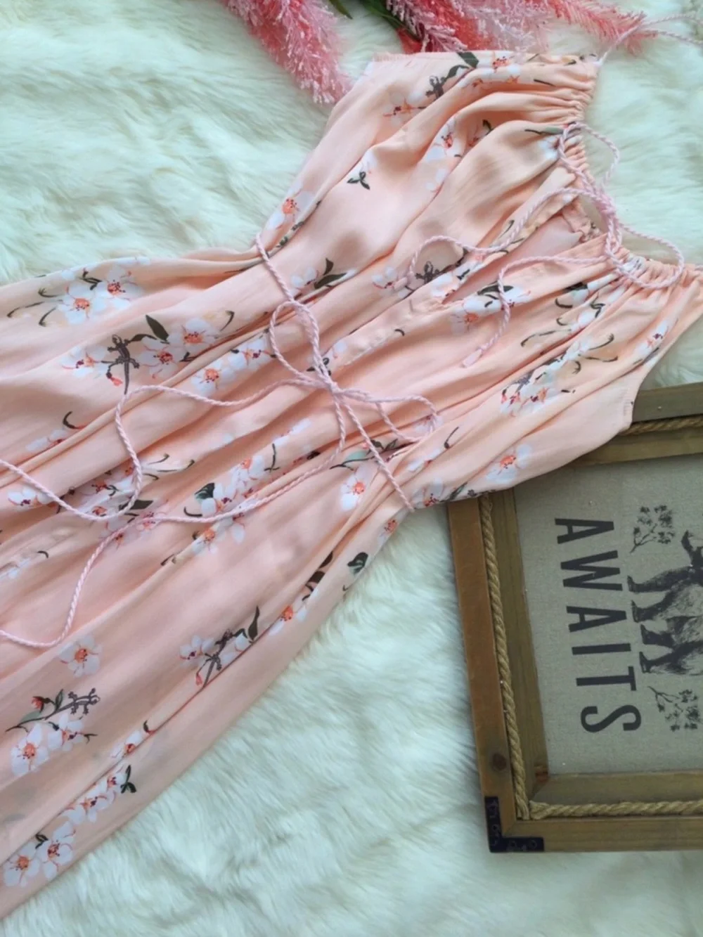 XS/S Abercrombie & Fitch Peach Floral Gecko Lizard Maxi Dress Western Boho